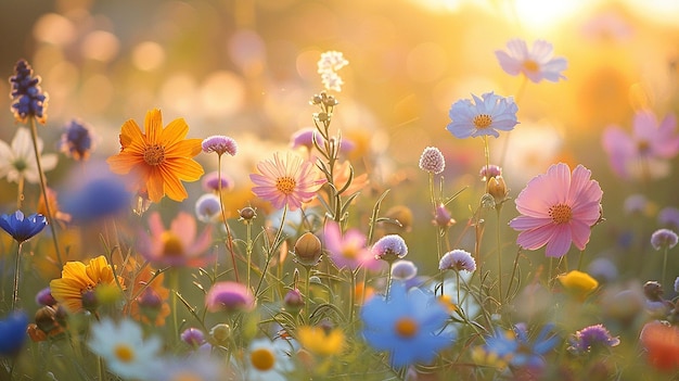 Soft Blur of Wildflowers in a Sunlit Meadow