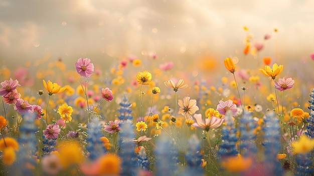 Soft Blur of Wildflowers in a Sunlit Meadow