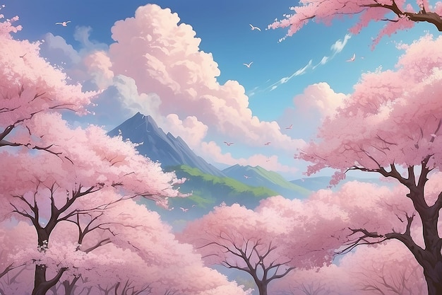 Soft Blush Clouds Cherry blossoms scattered across gentle blushcolored clouds