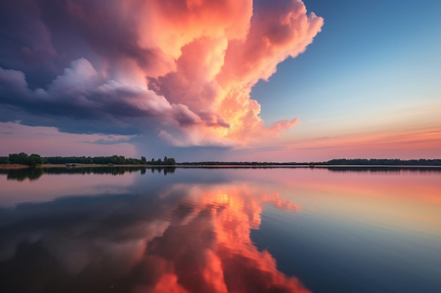 Soft clouds tinged with the colors of a setting sun