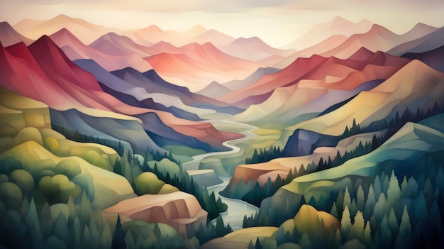 Soft colorful layers of mountain landscape Created with Generative AI technology