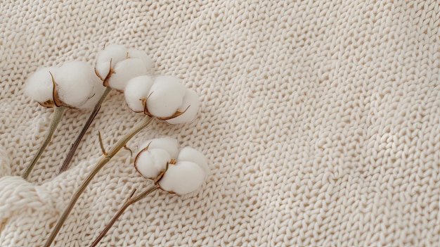 Photo soft cotton bolls lay gracefully on a white fabric illuminated by natural light showcasing their fluffy texture and delicate beauty