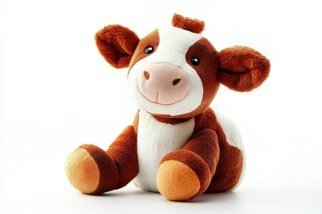 Soft and cuddly plush cow welcomes playtime joy and warmth in a bright setting