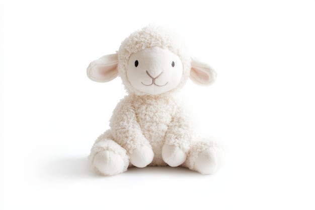 Soft and cuddly plush lamb sitting on a bright background in a cozy children39s room