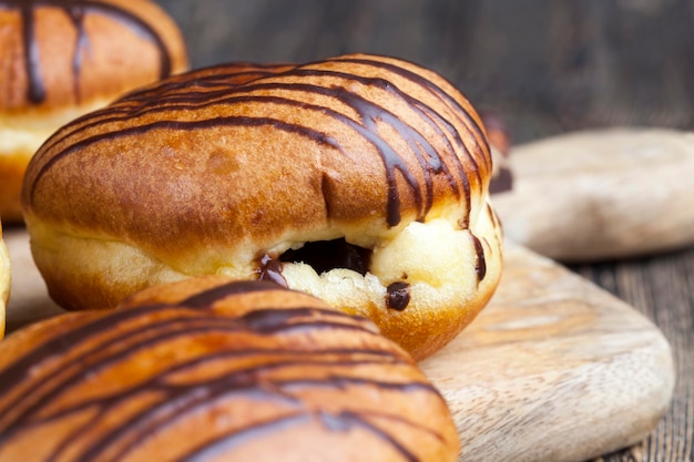 Soft delicious donuts with chocolate filling