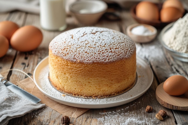 Soft and delicious homemade sponge cake on white plate