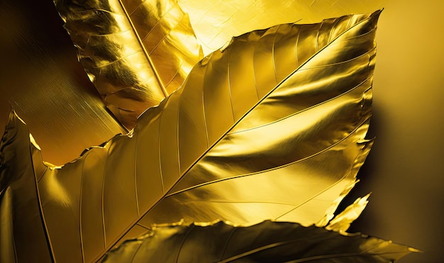 Soft and Dreamy Shiny Yellow Leaf Gold Foil Texture Background