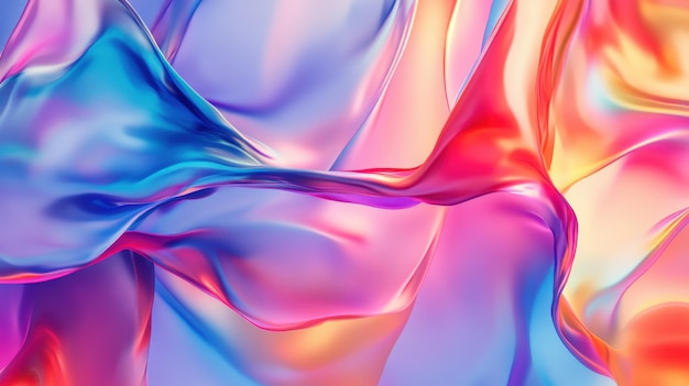 Photo soft flowing fabric waves with vibrant colors illuminated in light