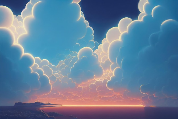 Soft fluffy clouds above the sea sky illustration Beautiful sky and clouds