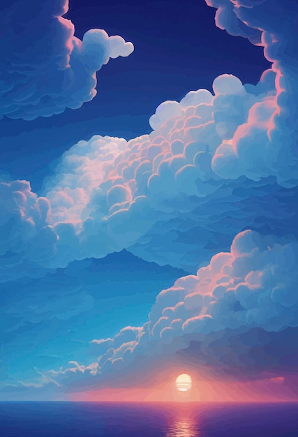 Soft fluffy clouds above the sea sky illustration Beautiful sky and clouds