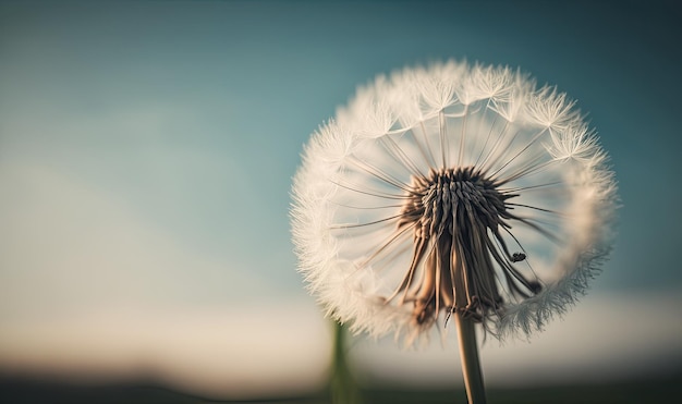 Soft Focus Dandelion on blurred background with copy space for text