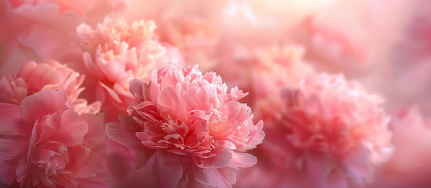 Soft focus dreamlike image of pink peonies in bloom Concepts romance spring beauty floral