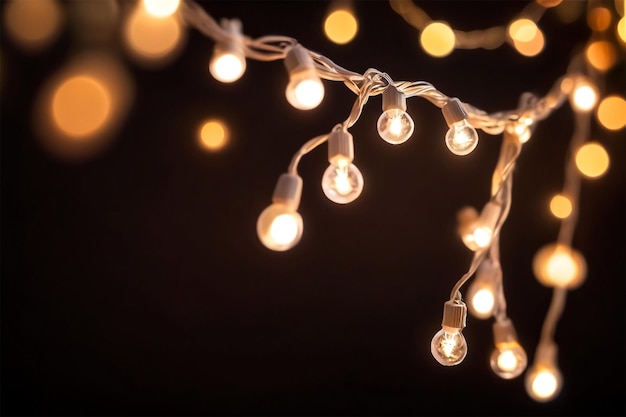 Photo soft focus fairy lights on dark background