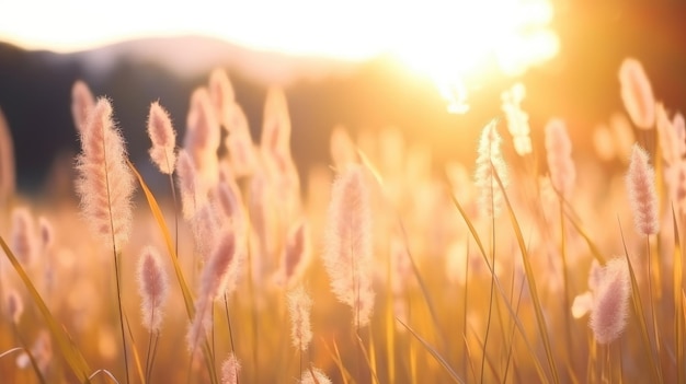 Photo soft focus of grass flowers with sunset light peaceful and relax natural beauty