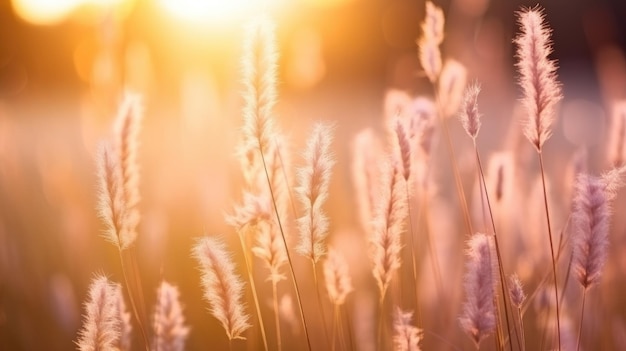 Photo soft focus of grass flowers with sunset light peaceful and relax natural beauty