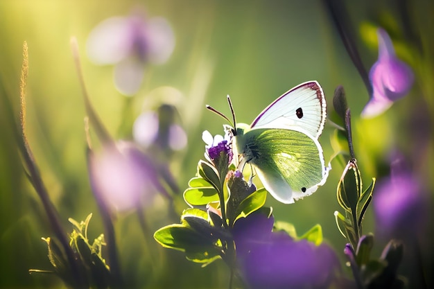 Soft focus scenery of Butterflies and Flowers