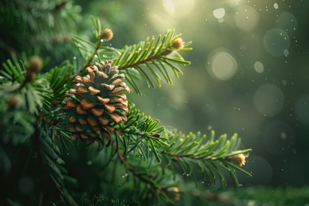 Photo soft focus shot of a weeping hemlock cone with green