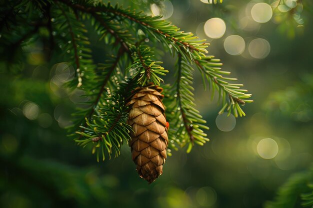 Photo soft focus shot of a weeping hemlock cone with green