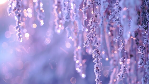 Photo soft frosty hues of lavender and silver cascading down the background evoking a serene textured winter night