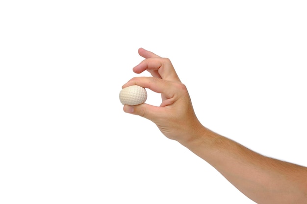 Soft golf ball in hand white backgroundConcept fighting cellulite