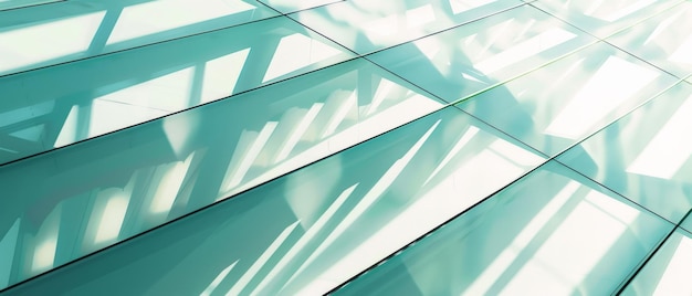 Photo soft green shadows create intricate patterns on a glass roof showcasing a blend of natural light and geometric design