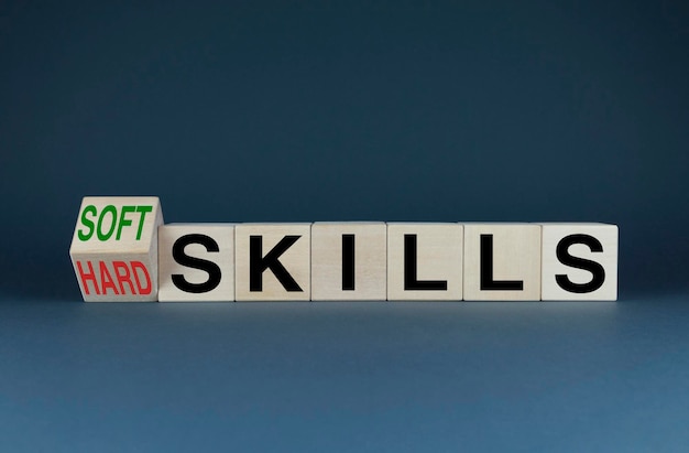 Photo soft or hard skills cubes form words of choice soft or hard skills