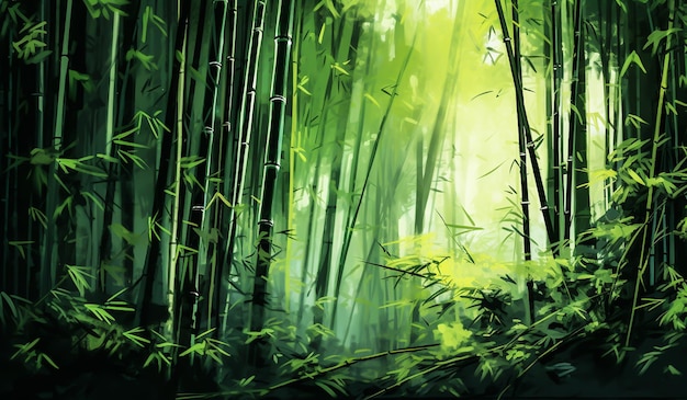 Soft illustration of bamboo forest in the morning AI generated