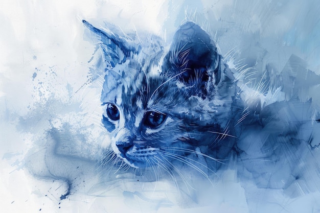 Photo soft ink painting depicts baby blue bud cat in high resolution