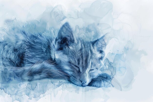 Photo soft ink painting depicts baby blue bud cat in high resolution