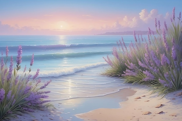 Photo soft lavender and sky blue shoreline