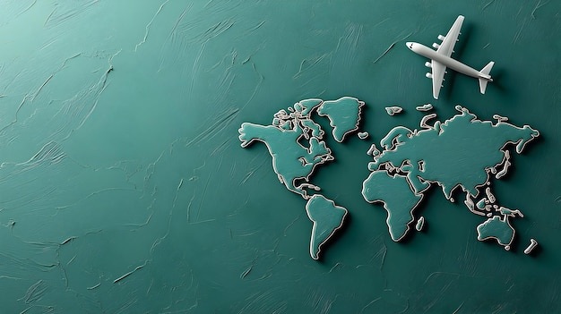 Soft Minimalist World Map with Plane in Flight