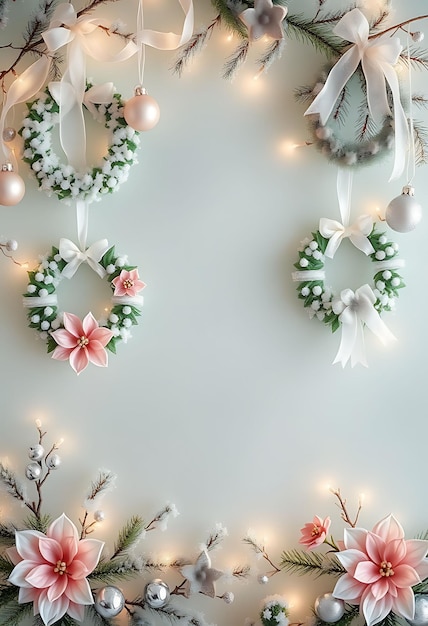 Soft Mint Backdrop Adorned With Delicate Porcelain Ornaments Frosted Wreaths Hang Gently Encircled