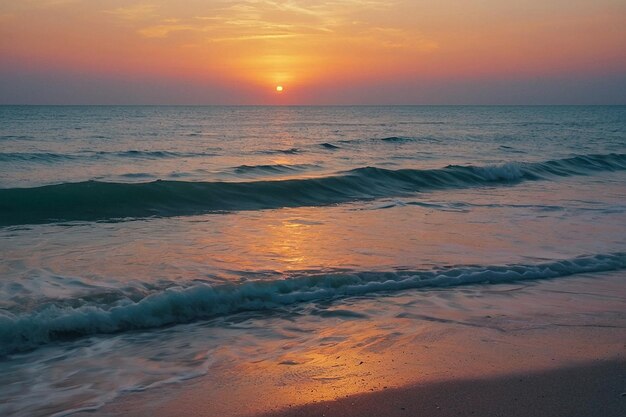 The soft pastel colors of a sunrise over the sea