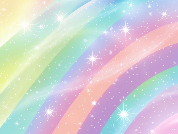 soft pastel rainbow gradient background with twinkling stars and sparkles