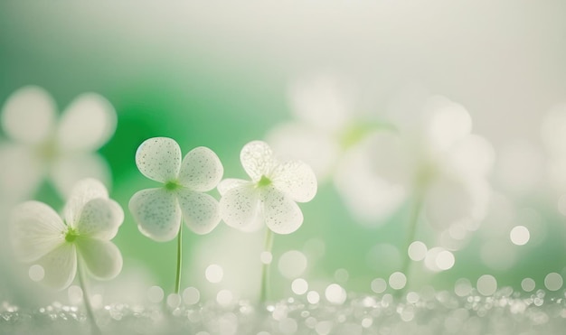 Soft Pastel Saint Patrick's Day Clover Sweet Candy Background with Bokeh.