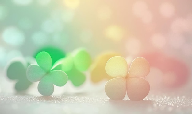 Soft Pastel Saint Patrick's Day Clover Sweet Candy Background with Bokeh.