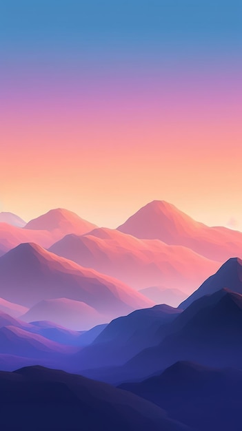 Soft Peach and Lilac Abstract Landscape with Mountains and Evening Sky AI Generated