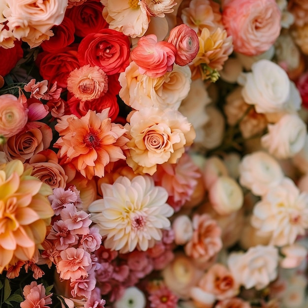 Soft Peach to Warm Coral Gradient Transition Close Up of Flowers