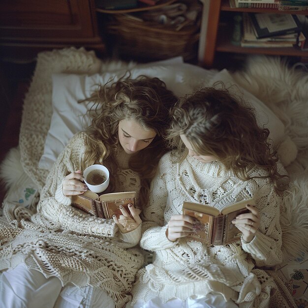 Photo a soft photo of two sisters in their bedroom