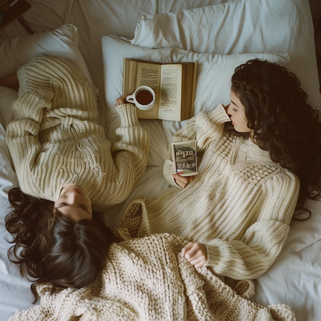 Photo a soft photo of two sisters in their bedroom