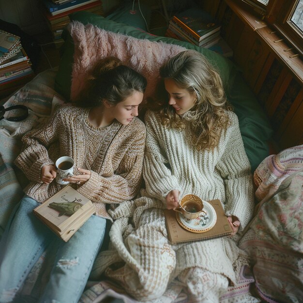 Photo a soft photo of two sisters in their bedroom