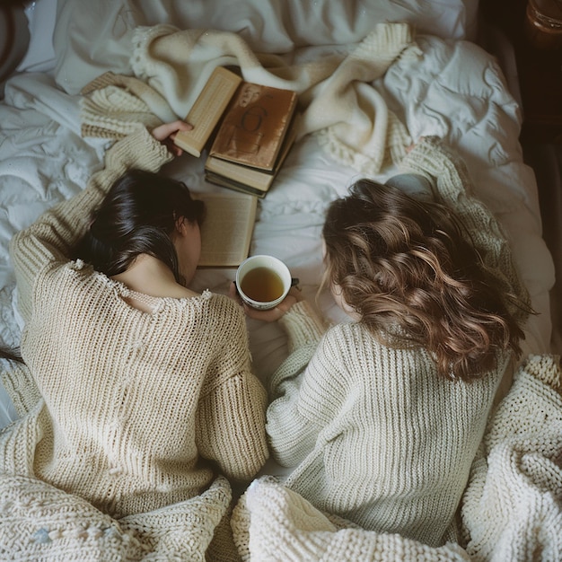 Photo a soft photo of two sisters in their bedroom