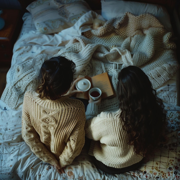 Photo a soft photo of two sisters in their bedroom