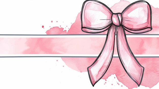 Photo a soft pink coquette ribbon bow in watercolor style perfect