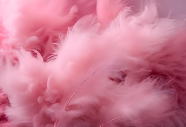 Soft pink feathers with pink smoke in closeup gentle background Generative AI