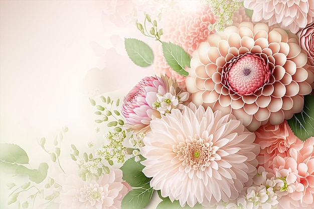 Soft Pink flowers for wedding background. Valentine's day flowers background. AI Generated