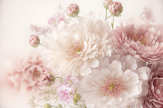 Soft Pink flowers for wedding background. Valentine's day flowers background. AI Generated