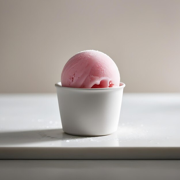 Photo soft pink ice cream scoop on a clean background