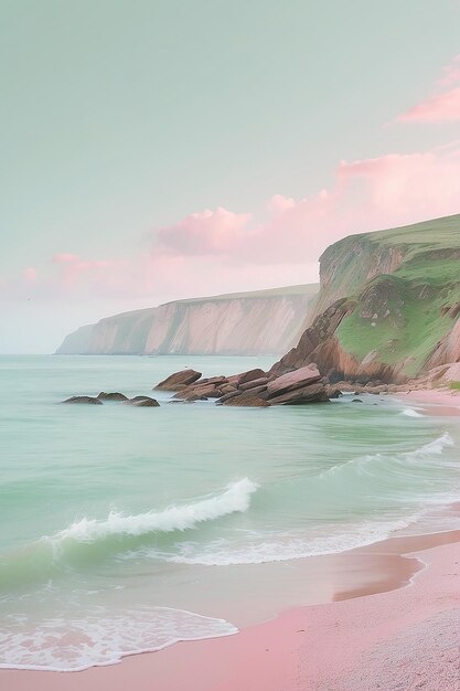 Photo soft pink and pale green shoreline