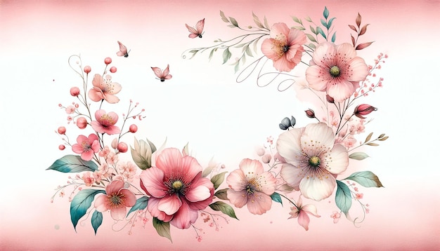 A soft pink watercolor background radiates warmth and freshness embodying the spirit of spring